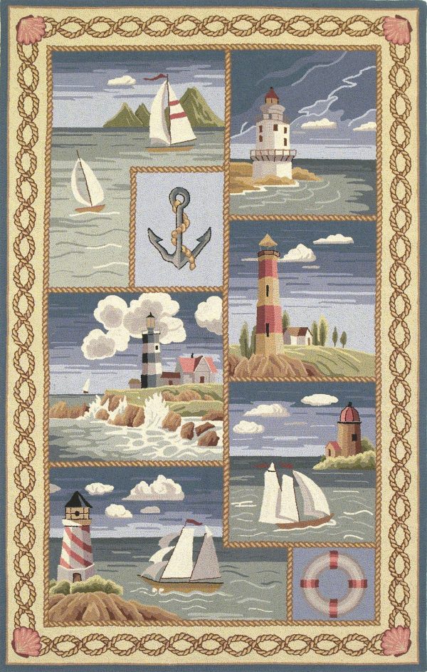 KAS Colonial 1806 Blue Coastal Views Area Rug For Sale