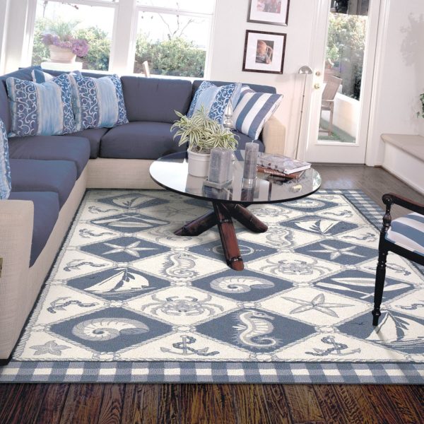 KAS Colonial 1807 Blue Ivory Nautical Panel Area Rug For Sale