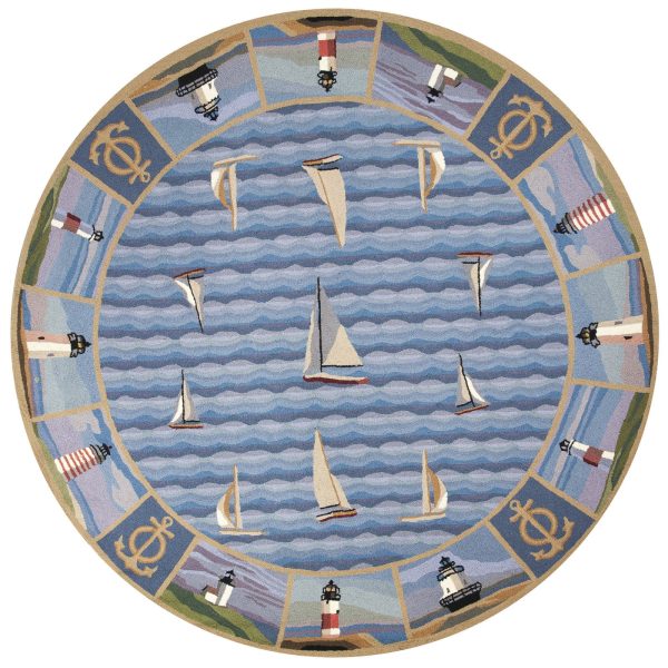 KAS Colonial 1335 Blue Light Houses Area Rug Discount