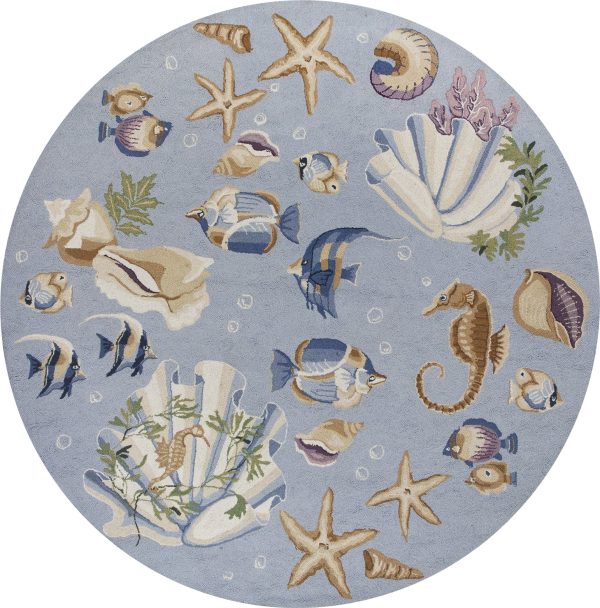 KAS Colonial 1805 LtBlue Ocean Life Area Rug For Sale