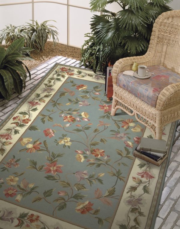 KAS Colonial 1728 Slate Blue Ivory Floral Area Rug Online Sale