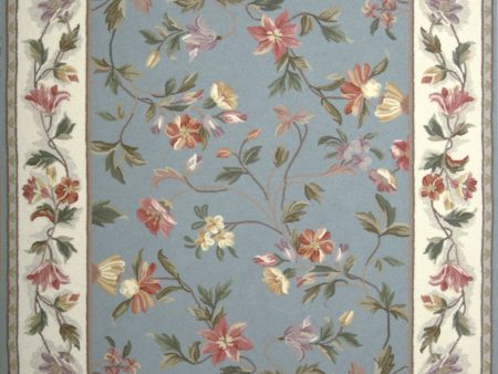 KAS Colonial 1728 Slate Blue Ivory Floral Area Rug Online Sale