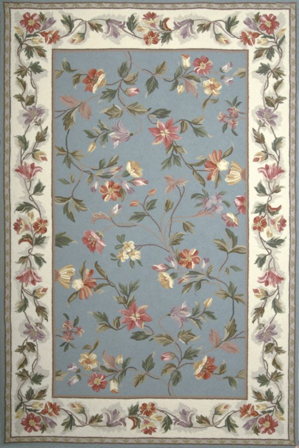 KAS Colonial 1728 Slate Blue Ivory Floral Area Rug Online Sale