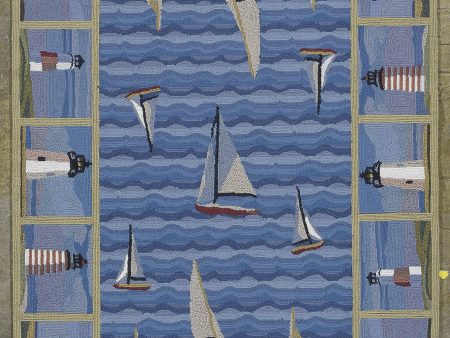 KAS Colonial 1335 Blue Light Houses Area Rug Discount