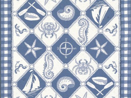 KAS Colonial 1807 Blue Ivory Nautical Panel Area Rug For Sale