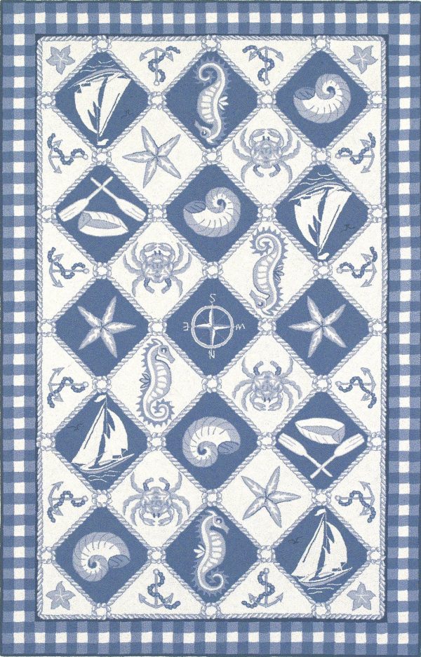 KAS Colonial 1807 Blue Ivory Nautical Panel Area Rug For Sale