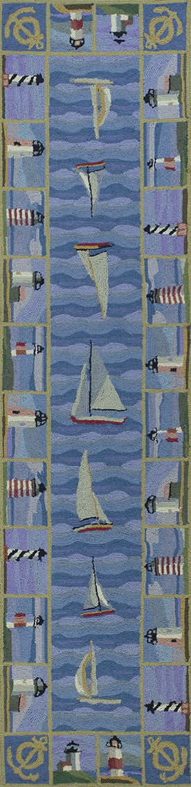 KAS Colonial 1335 Blue Light Houses Area Rug Discount