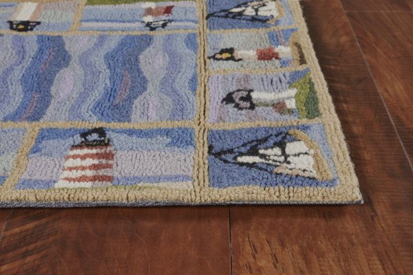 KAS Colonial 1802 Blue Lighthouse Waves Area Rug Discount