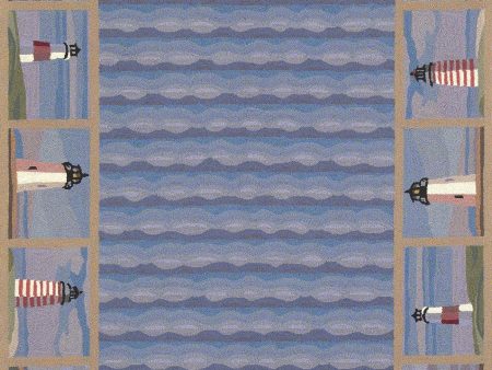 KAS Colonial 1802 Blue Lighthouse Waves Area Rug Discount