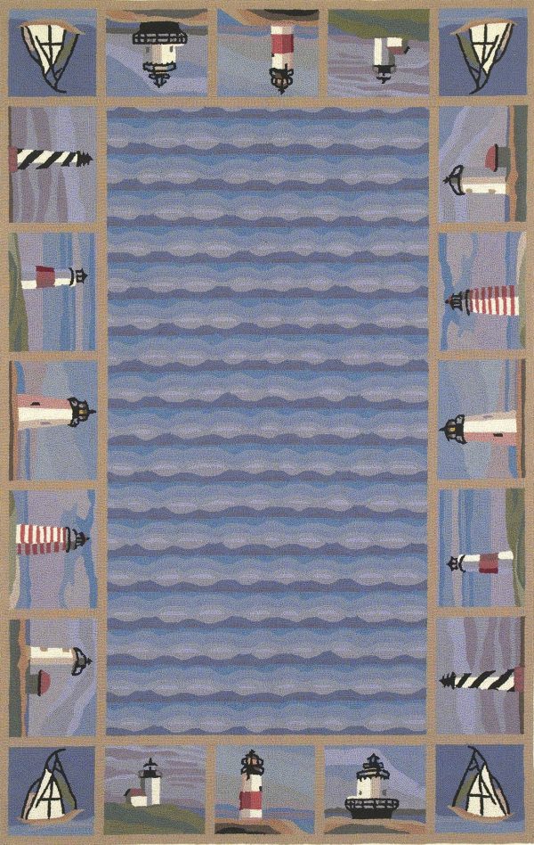 KAS Colonial 1802 Blue Lighthouse Waves Area Rug Discount