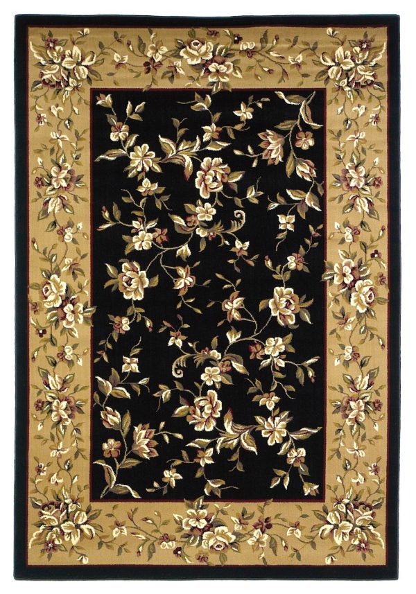 KAS Cambridge 7336 Black Beige Floral Delight Area Rug For Sale