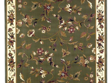 KAS Cambridge 7332 Sage Ivory Floral Vine Area Rug For Sale