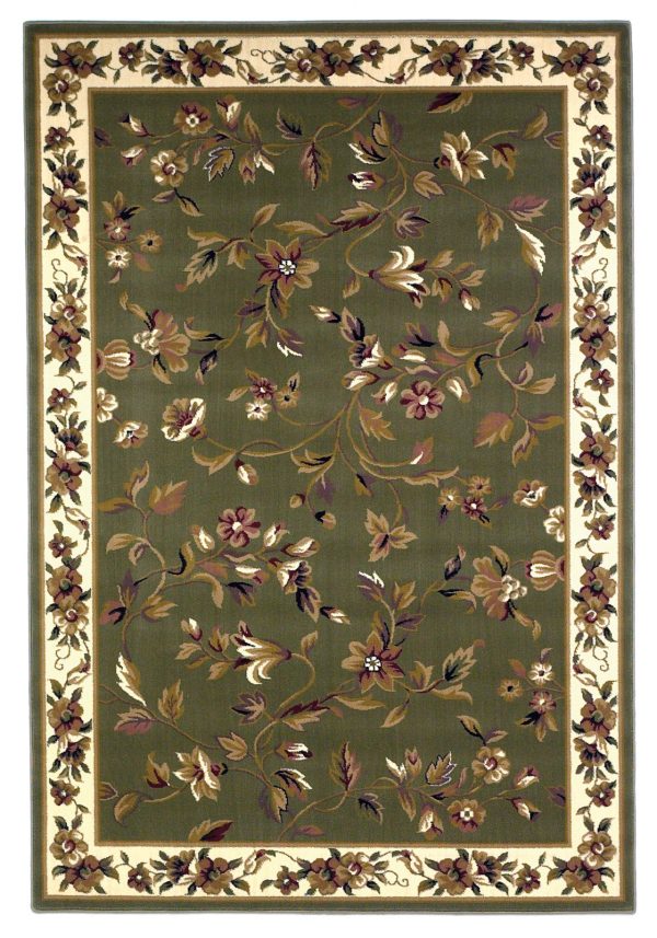 KAS Cambridge 7332 Sage Ivory Floral Vine Area Rug For Sale