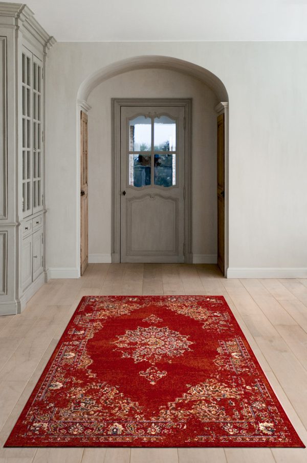 KAS Home Vintage 1300 Burnt Red Medallia Area Rug by Bob Mackie Online Sale