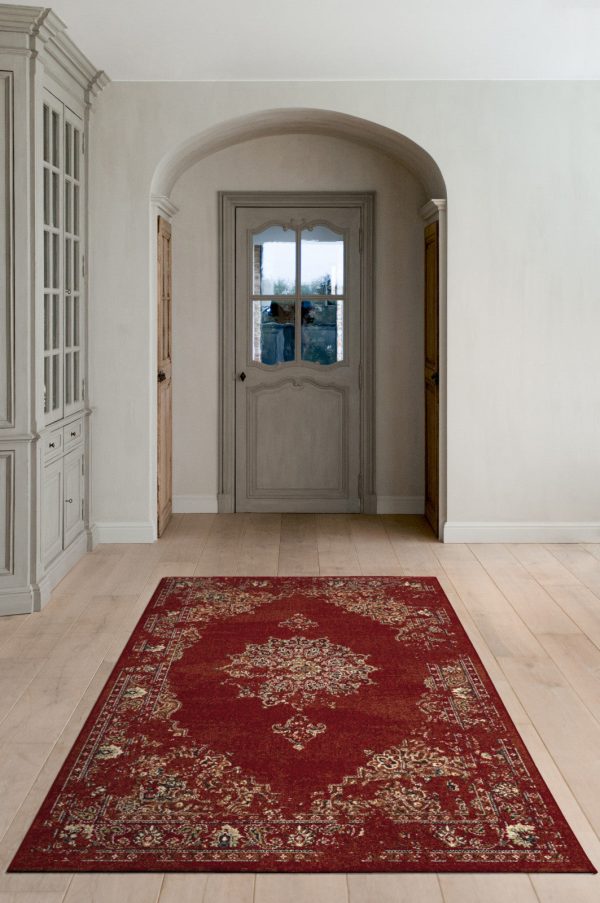 KAS Home Vintage 1300 Burnt Red Medallia Area Rug by Bob Mackie Online Sale