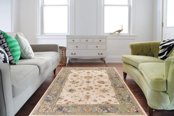 KAS Home Vintage 1304 Sand Seafoam Mahal Area Rug by Bob Mackie Online now