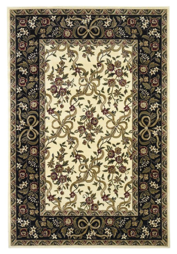 KAS Cambridge 7310 Ivory Black Floral Ribbons Area Rug Hot on Sale