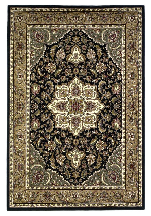 KAS Cambridge 7327 Black Beige Kashan Medallion Area Rug Online Sale