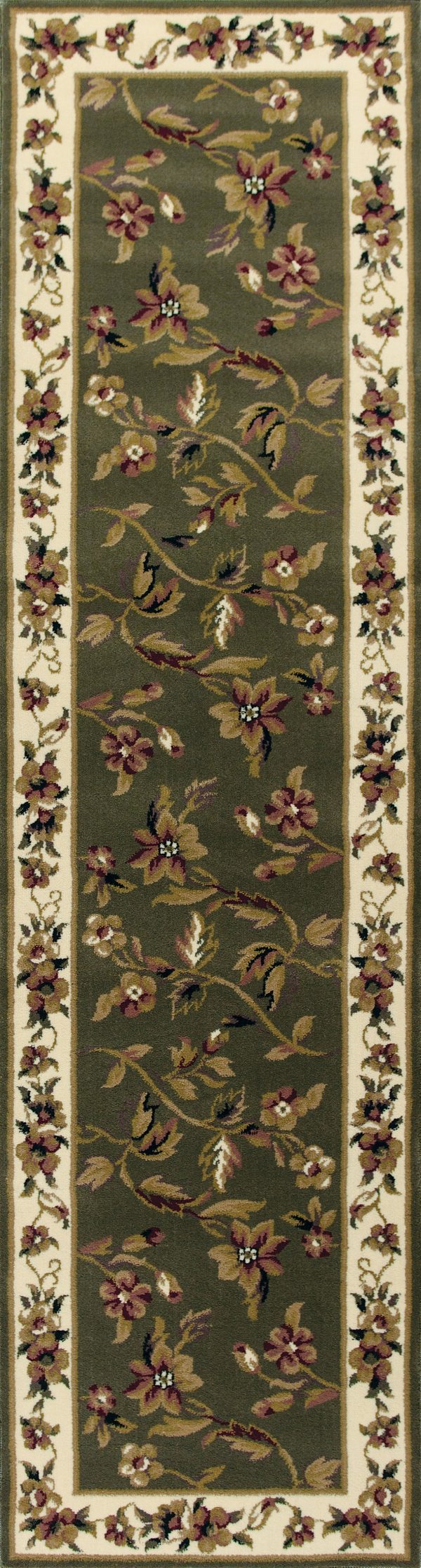 KAS Cambridge 7332 Sage Ivory Floral Vine Area Rug For Sale