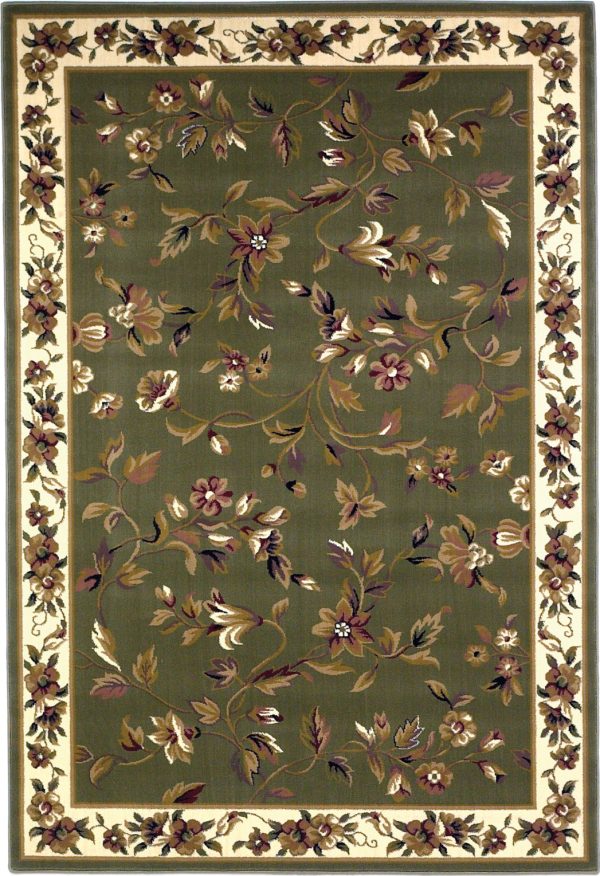 KAS Cambridge 7332 Sage Ivory Floral Vine Area Rug For Sale