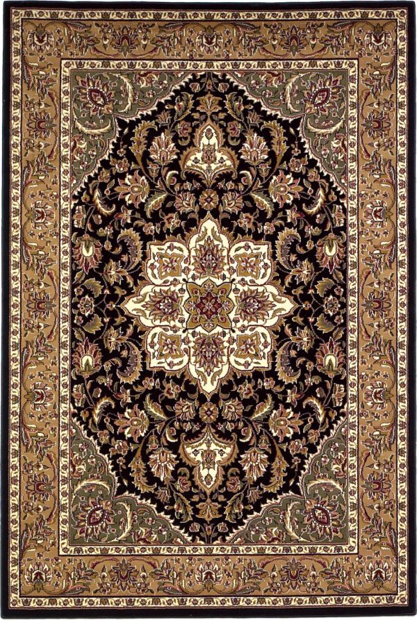 KAS Cambridge 7327 Black Beige Kashan Medallion Area Rug Online Sale