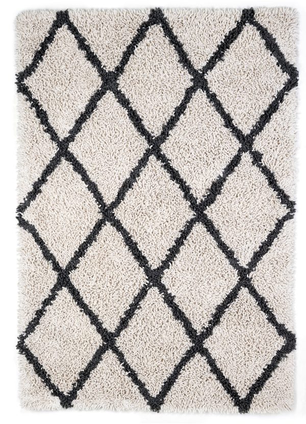 JazzyFloors Silky Shag 0657 Ivory Gray Area Rug For Sale