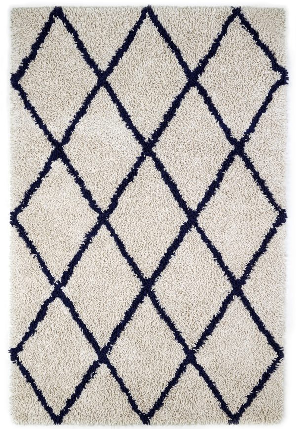 JazzyFloors Silky Shag 0658 Ivory Navy Area Rug on Sale