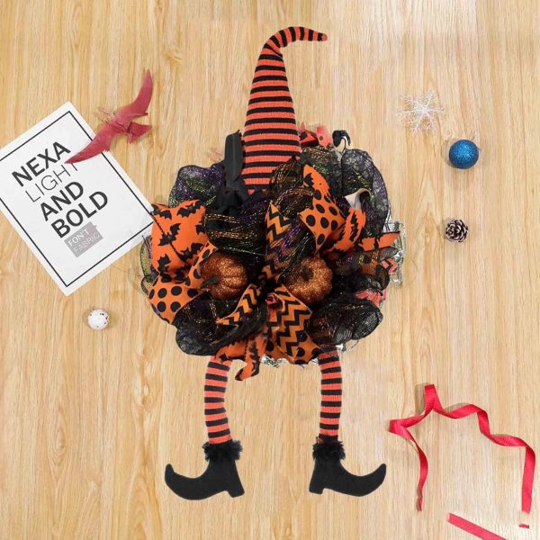 Halloween Wreath with Witch Legs Pumpkin Door Hanging Garland Front Door for Halloween Decorations Halloween Witch Garland on Clearance Hot on Sale