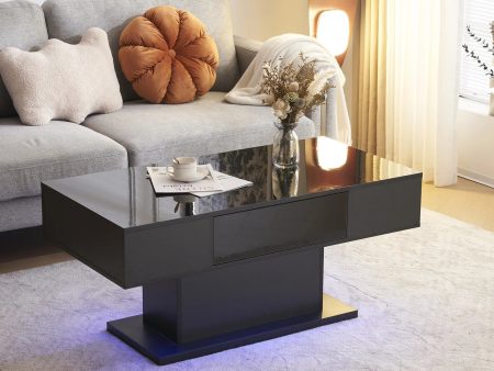 LED Coffee Table with 1 Drawers, High Gloss Cocktail Table Accent Furniture for Living Room 43.3  Black Discount