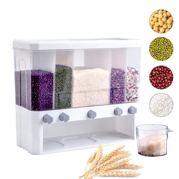 Dry Food Dispenser 5-Grid Cereal Dispensers Food Storage Container Kitchen Online now