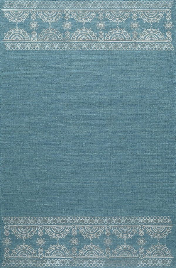 Momeni Lace Embroided LAC-2 Teal Area Rug For Sale