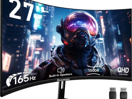 27-Inch 165Hz Curved Gaming Monitor - 1440P 144Hz QHD 2K PC Monitor with 2 Speakers, Backlight, 1ms Response Time, Freesync, Metal Base, DP & HDMI on Sale