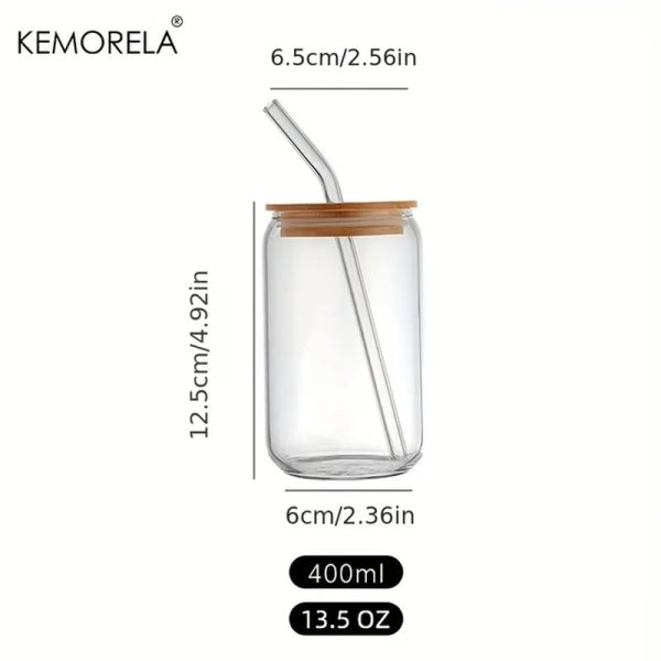 18.6Oz 540ML Drinking Glasses Can Shaped Glass Cups with Bamboo Lids and Glass Straws for Beer Iced Coffee Wine Cocktail Sale