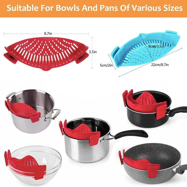 2 Pcs Clip on Strainer, Pot Strainer for Pasta Meat Vegetables Fruit, Silicone Strainer - Fit All Pots and Bowls. For Discount