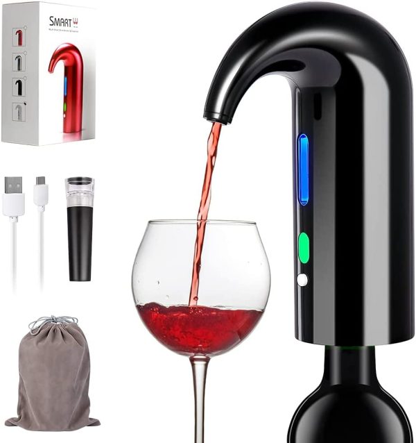 Electric Wine Aerator, Electric Wine Pourer and Wine Dispenser Pump, Multi-Smart Automatic Filter Wine Dispenser with USB Rechargeable for Travel, Home and Bar(Black) Fashion