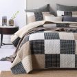 King Size 100% Cotton Quilt Set in Brown Khaki Black White Patchwork Plaid, Lightweight Reversible Soft Summer Bedspread - 3 Piece Bedding Set Online now