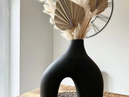 Ceramic Vase for Home Decor, Geometric Donut Vase, Black Vase, Boho Decorative Vase, Modern Farmhouse Decor, Farmhouse Vase for Living Room, Bookshelf, Mantel,Table, Fireplace Decoration Hot on Sale