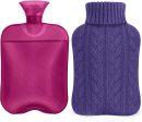 Hot Water Bottle with Knitted Cover, 2L Hot Water Bag for Hot and Cold Compress, Hand Feet Warmer, Ideal for Menstrual Cramps, Neck and Shoulder Pain Relief, Transparent Purple Online Sale