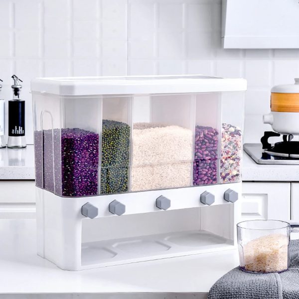 Dry Food Dispenser 5-Grid Cereal Dispensers Food Storage Container Kitchen Online now