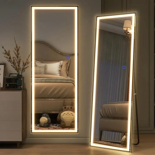 Full Length Standing Mirror with LED Lighting, 63  x 16 , Stepless Dimming - White Cheap