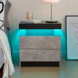 I-Aplus Bedside Table with 2 Drawers, LED Nightstand Wooden Cabinet Unit with LED Lights for Bedroom, End Table Side Table for Bedroom Living Room, Grey Hot on Sale