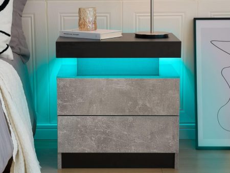 I-Aplus Bedside Table with 2 Drawers, LED Nightstand Wooden Cabinet Unit with LED Lights for Bedroom, End Table Side Table for Bedroom Living Room, Grey Hot on Sale