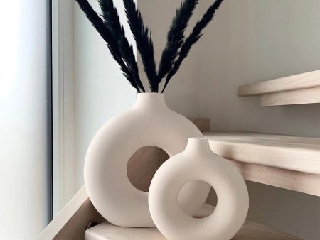 Ceramic Vases for Home Decor, Set of 2 Donut Vases, Modern Vase, White Vases, Farmhouse Vase, Decorative Vase, round Boho Vase for Bookshelf, Mantel, Table, Fireplace Decor For Cheap