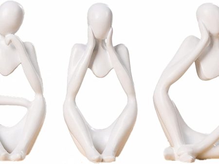 3 Piece the Thinker Statue Abstract Sculpture Bookshelf Decor White Resin Thinker Sculpture for Home Office Desk Desktop Living Room Decor Collection Cute Accent Figurine Hot on Sale