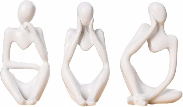 3 Piece the Thinker Statue Abstract Sculpture Bookshelf Decor White Resin Thinker Sculpture for Home Office Desk Desktop Living Room Decor Collection Cute Accent Figurine Hot on Sale