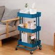 3-Tier Rolling Utility Cart Metal Organization Storage Cart Dark Blue Kitchen Trolley Service Cart with Lockable Wheels for Bathroom, Kitchen, Office on Sale