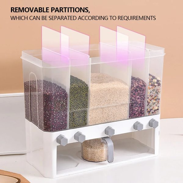 Dry Food Dispenser 5-Grid Cereal Dispensers Food Storage Container Kitchen Online now