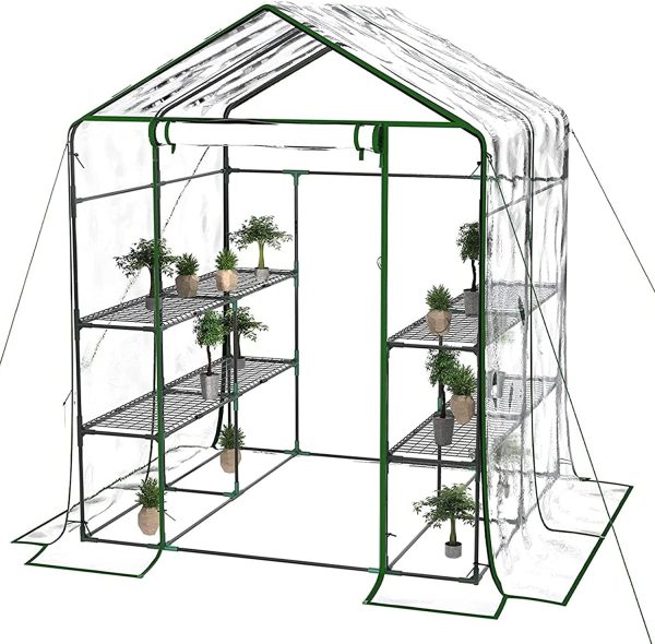 Greenhouse, Portable Green House Indoor and Outdoor, Mini Greenhouse Kit with Anchors and Ropes, 3 Tiers Pop up Greenhouse with 8 Shelves, L56.29  Xw56.29  Xh76.77   For Sale