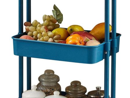 3-Tier Rolling Utility Cart Metal Organization Storage Cart Dark Blue Kitchen Trolley Service Cart with Lockable Wheels for Bathroom, Kitchen, Office on Sale