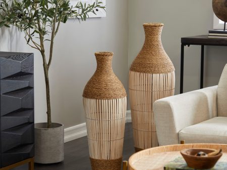 Brown Seagrass Handmade Tall Woven Floor Vase 11 W X 11 L X 32 H - Brown - Line Online Sale